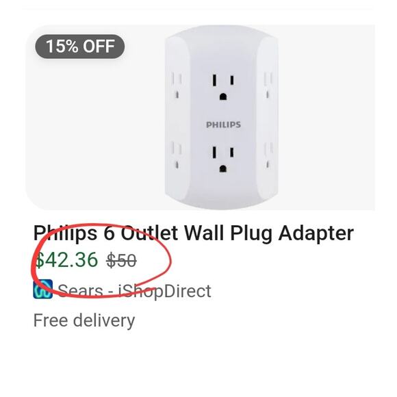 PHILIPS WALL ADAPTER EXTENDER FOR 6 GROUNDED AC OUTLETS WHITE 2-PACK NEW - Picture 4 of 5